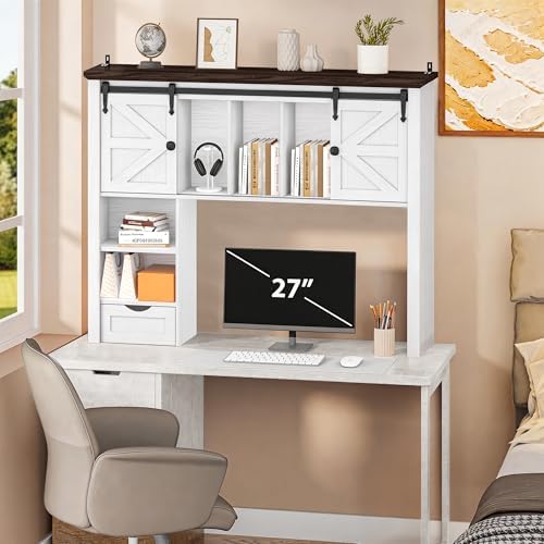 Large Desktop Bookshelf, 47.2" Desk Shelf with Sliding Barn Door