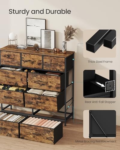 SONGMICS Dresser for Bedroom, Wide Dresser with 9 Fabric Drawers