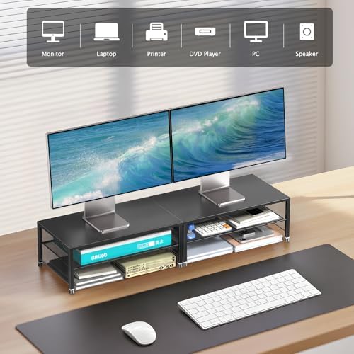 OPNICE 2-Tier Computer Monitor Stand Riser, Laptop Stand for Desk, Desk Organizer for Office, Home and School Supplies, Black