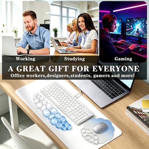 Gel Wrist Rest and Cloud Mouse Pad, for Keyboards and Mice - Ergonomic Pink Keyboard Wrist Rest Set, Relieves Pain from Typing/Computer/Laptop/Gaming/Home/Office Blue