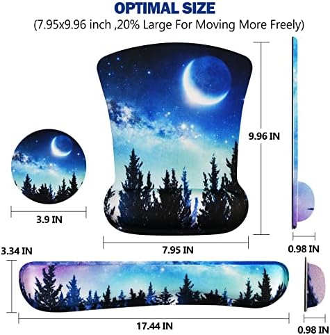 AIMSA Ergonomic Keyboard Wrist Rest and Mouse Pad with Wrist Support Set, Memory Foam Non-Slip Rubber Base, for Gaming, Working, Home, Office, Easy Typing, Pain Relief, Forest Moon Sky