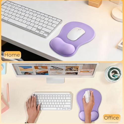 Gel Mouse Pad with Wrist Support, Ergonomic Mousepad with Wrist Rest, Gaming Mouse Pad with Soft Cushion & Non-Slip PU Base & Concave Design & Pain Relief, for Home Office Computer Laptop, Purple