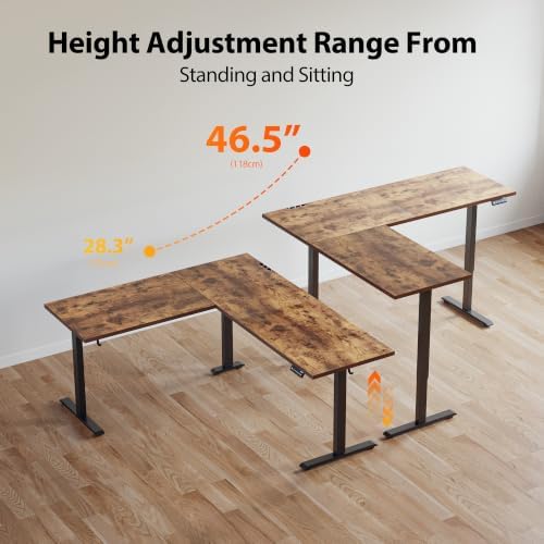 Agilestic 75 x 61 Inch L Shaped Electric Standing Desk, Rustic Brown