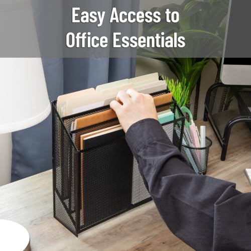 Mind Reader Vertical File Storage, Desktop Organizer, Workspace, Office, Metal Mesh, 12.5"L x 3.75"W x 11.5"H, Black