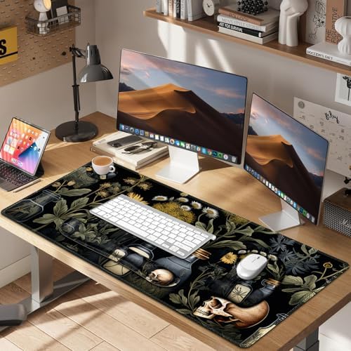 Large Mouse Pad with Wrist Support 4 in1 Set, XXL Big Game Mousepad + Keyboard Wrist Rest+Mouse Wrist Rest+Coaster Gaming Mat for Home Office Computer I Black Academia Mystical Green Plant