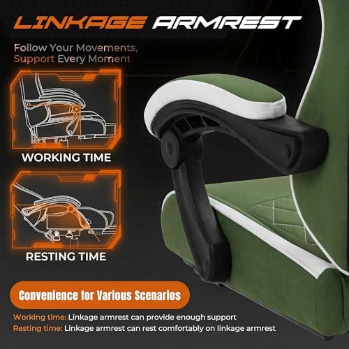 Shintenchi Gaming Chair, Ergonomic Office Chair with Footrest, Lumbar Support and Linkage Armrests, Swive Home Video Game Chairs for Adults, Green
