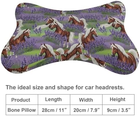 2 Pack Memory Foam Car Neck Pillow Lavender Flowers Horse Headrest Cushion Adjustable Strap for Neck Pain Relief