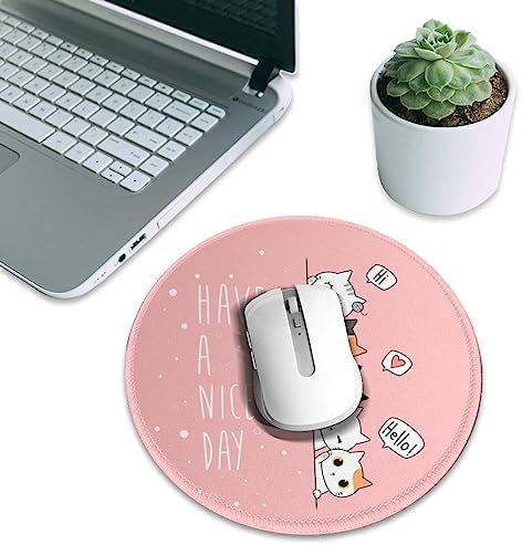 Cute Big Eye cat Greeting Cartoon cat Mouse pad Cute,Gaming Mouse pad Small Non-Slip Round Mouse Pads for Wireless Mouse,Laptop,Desk