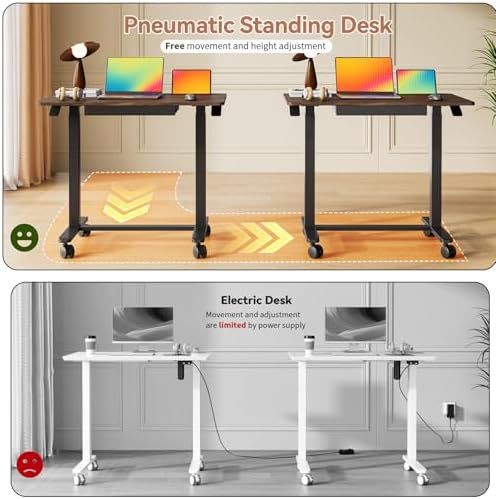 Mobile Standing Desk with Drawer, Height Adjustable, 35" Walnut