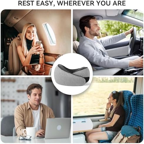 SZXYX Travel Pillows - 100% Pure Memory Foam Neck Pillow for Airplanes, Comfortable Breathable Cover, 360° Support Stowable Pillows for Sleeping, Car, Airport Travel Essentials, Dark Gray