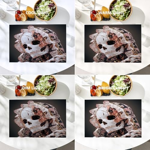 Batmerry Porcelain Skeleton Lace Linen Placemats Set of 4, Cracked Gilded Floraldecorated Washable Table Mats for Kitchen Table Thickened Heat Insulation Dining Set Indoor Outdoor 12X18 in