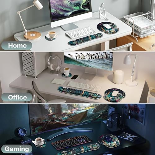 Mouse Pad with Wrist Rest Set, 3-in-1 Wrist Support Mouse Pad Set, Floral