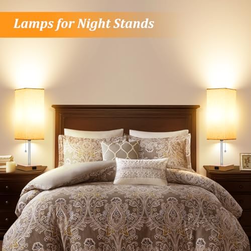 18'' Table Lamp for Bedroom set of 2,3-Color Bedside Lamps with Pull Chain