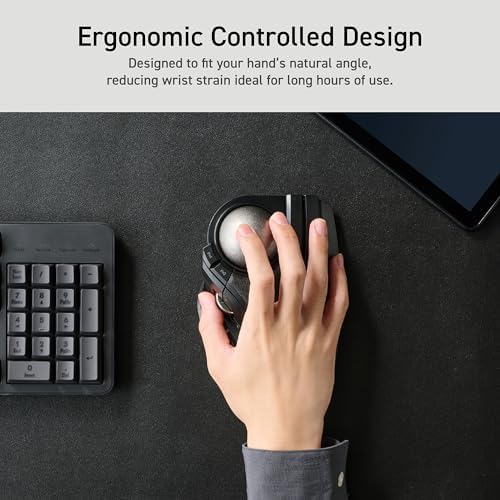ELECOM Huge Plus Wireless Trackball Mouse, Ergonomic 52mm Large Ball, Multi-Connection Bluetooth, 2.4GHz Wireless, Wired, 10 Programmable Buttons, Rechargeable, Silent Clicks, for Windows PC Mac iPad