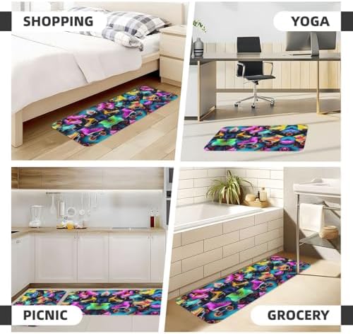 Colorful Roller Skates Print Kitchen Rugs Mats Sets,2pcs Absorbent Non-Slip Rug,Soft Comfort Floor Mat,for Hallway Office