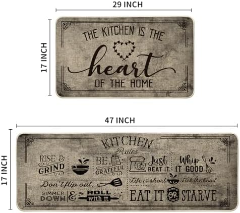 Artoid Mode Kitchen Quotes Kitchen Mats Set of 2, Seasonal The Kitchen is The Heart of The Home Cooking Sets Holiday Party Low-Profile Floor Mat - 17x29 and 17x47 Inch