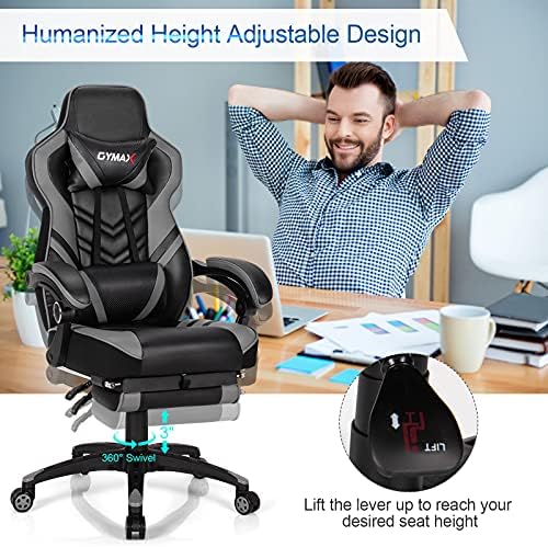 GYMAX Gaming Chair, Ergonomic Computer Chair with Footrest, Linkage Armrests & Lumbar Cushion, Big Wide High Back Video Gaming Chair, Reclining Office Rolling Chair for Adult/Teens (Gray)