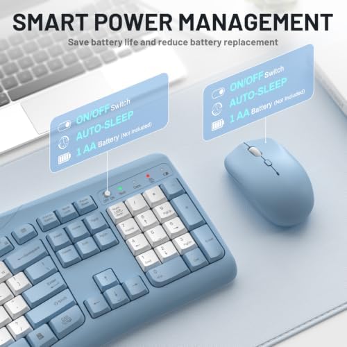 Wireless Keyboard and Mouse Combo Silent for Office,Ergonomic Curved Design