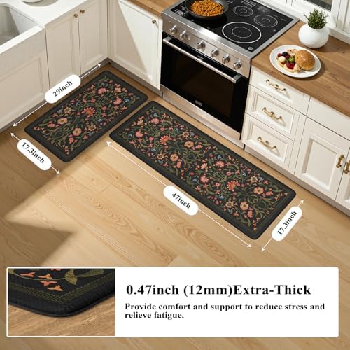 Collive Kitchen Mats for Floor, Kitchen Rugs Sets of 2 Non Slip Washable