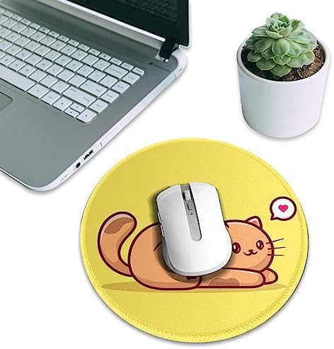 Cute cat Laying Down on The Floor Cartoon Animal cat Mouse pad Cute,Gaming Mouse pad Small Non-Slip Round Mouse Pads for Wireless Mouse,Laptop,Desk