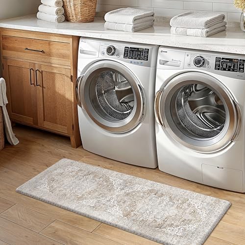 GENIMO Anti Fatigue Kitchen Mats for Floor 2PCS, Standing Rugs,BeigeTan