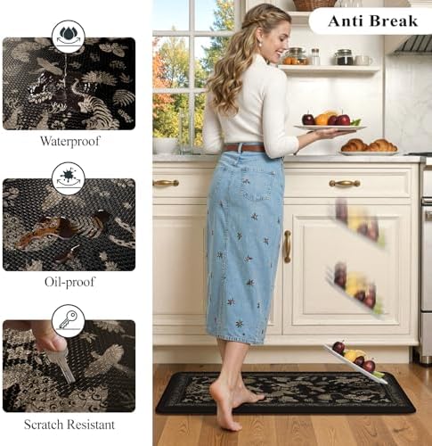 LEEVAN Anti Fatigue Kitchen Mats for Floor, Cushioned Kitchen Mat Set 2PCS