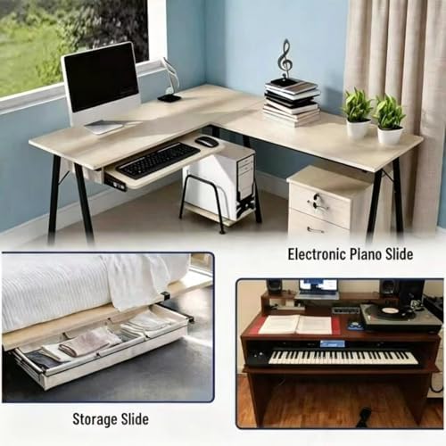 1 Pair of 14-inch Under-Desk Keyboard Tray Slide Rails, Adjustable Height Heavy-Duty Ball Bearing Keyboard mounting Rails for Under-Desk Keyboard Drawer Sliding Device