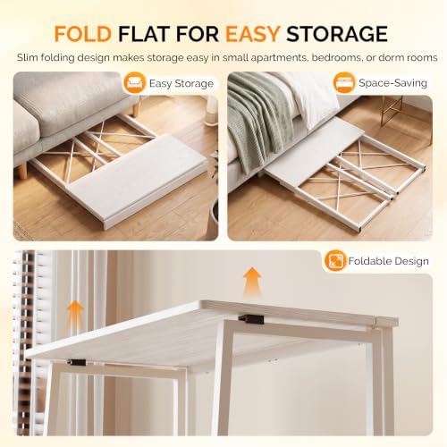VINGLI 31.5" Folding Desk for Small Spaces, Standing Laptop Desk, White