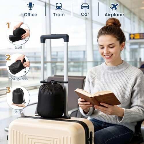 ExploreBliss Travel Pillow, Neck Pillow Airplane, Black & Pink