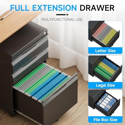 3 Drawer Mobile File Cabinet with Lock, Rolling File Cabinet with Wheels