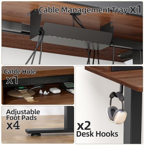 TIQLAB 55''*28''Standing Desk with Drawers&Cable Management, Black Walnut