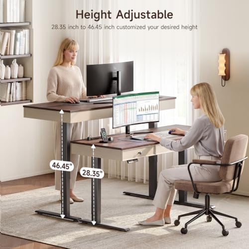 ONBRILL 63" Electric Standing Desk with 3 Drawers, Home Office Desk, Walnut
