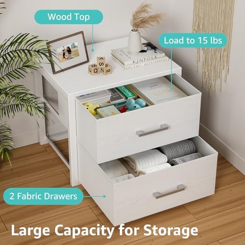 BOLUO Stackable Storage Drawers Closet Organizers and Storage Fabric White 2 Drawer Dresser for Bedroom 2 Packs Modern