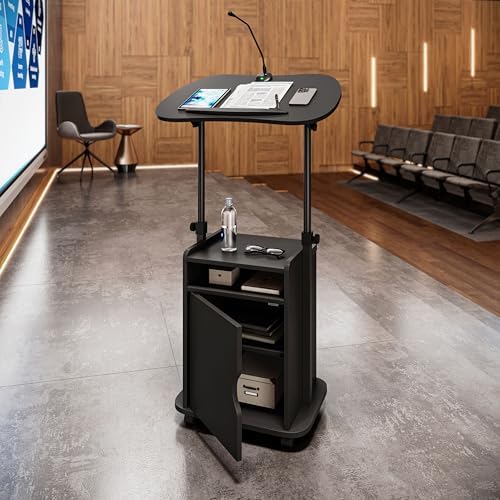 Techni Mobili Adjustable Laptop Cart w/Storage, Rolling Mobile Desk, Black