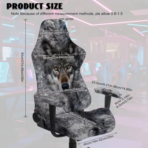 Wild Wolf Print Gaming Chair Cover with Armrest Cover Zipper Design Stretchable Universal Swivel Chair Protector Scratch Proof Washable Office Desk Chair Slipcover,4 Pcs