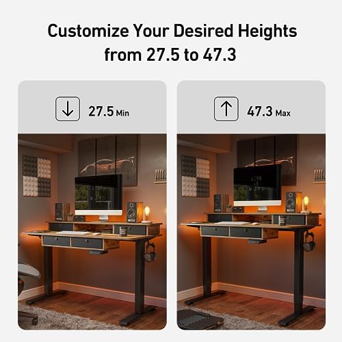 FEZIBO 48 x 24 inch Standing Electric Desk with Drawers, Rustic Brown