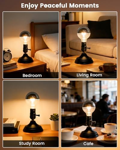 Lustaled Industrial Small Table Lamp, Metal Desktop Lamp Base with 2700K E26 LED Bulb, Vintage Beside Desk Lamp, Little Nightstand Lamp for Reading, Bedroom, Study, Office, Small Space, Coffee Pot