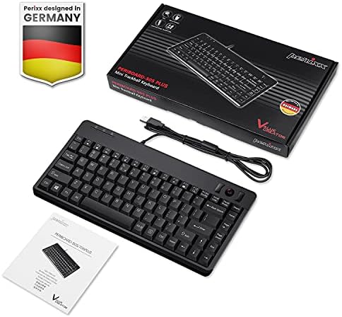 Perixx PERIBOARD-505H Wired Mini Keyboard with Built-in Trackball, 0.55 Inch Trackball and 2 USB Hubs, Black, US English Layout