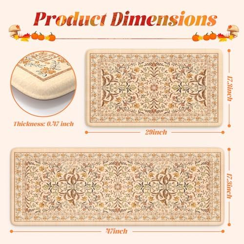 Collive Fall Anti Fatigue Kitchen Mats, Orange Floral Kitchen Rugs