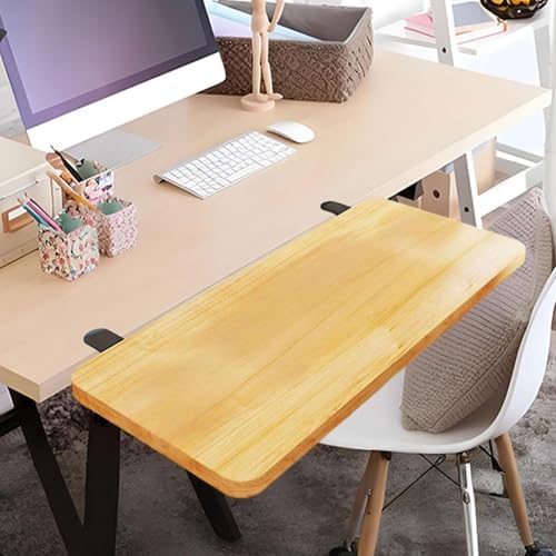 Desk Extension Board Clamp-on Keyboard Tray Portable Ergonomic Arm Rest Expansion Platform for Home Office- Wood Color