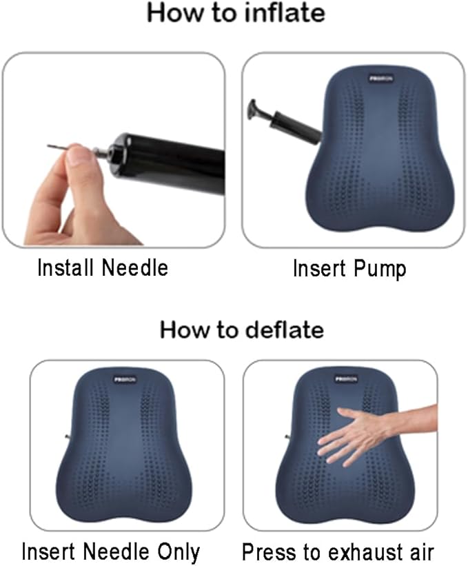Lumbar Support Pillow, Inflatable Rubber Lumbar Pillow for Lower Back Pain Relief - Car Back Cushion for Driving Seat, Office Chair, Back Support Stretcher, Waterproof, Adjustable Thick, 12''Lx 14''H