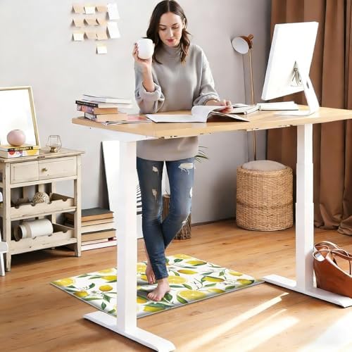 SHACOS Anti Fatigue Lemon Kitchen Rug Runner 17"x47" Kitchen Mats for Floor Non Slip Soft Cushioned Standing Mat Wipeable Waterproof Floor Mat, White
