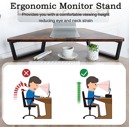 TEAMIX 26 inch Corner Monitor Stand Riser with Keyboard Storage, Espresso