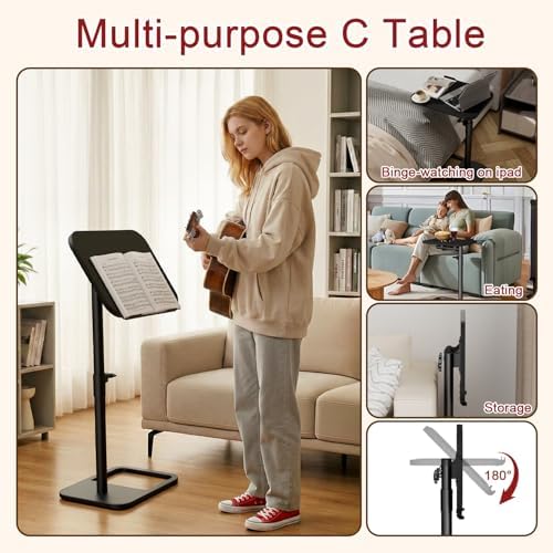GOYLSER TV Tray Table Adjustable Height, Flip-Top, Snack Side Table with 360° Swivel and 180° Tilt, C Shaped End Table for Couch, Sofa, Dinner Eating and Recliner (Black)