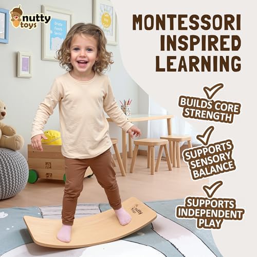 NUTTY TOYS Montessori Wooden Wobble Board for Kids & Adults -100% Natural Wood Balance Board, Waldorf Toddler Balancing Toy, Unique Boy Girl Open Ended Toy Best Valentines Day & Easter Gifts Idea 2026