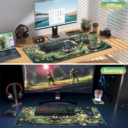 Desk Mat Anime, Mouse Pad with Wrist Rest, 4-in-1 Cat Desk Pad