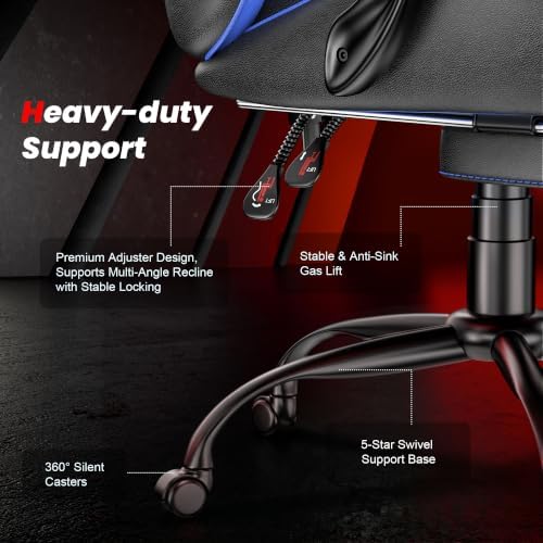 Gaming Chair with Footrest, Ergonomic Video Game Chair for Adults, Blue