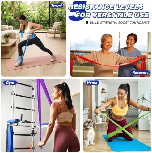 5 Pcs Resistance Bands for Working Out, Latex Free, Physical Therapy Bands, Exercise Bands Set for Stretching, Suitable for Rehab, Yoga,Pilates, Home Gym