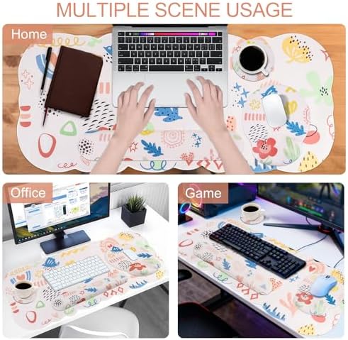 Petmolico Desk Pad Set with Wrist Rest for Keyboard & Mouse, Colorful