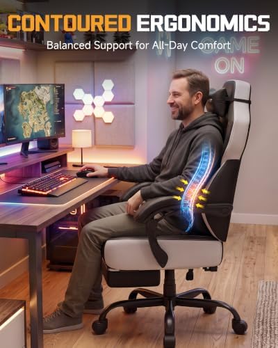 GTPLAYER Big & Tall Gaming Chair, Wide Seat with Footrest, New Black